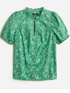 J.Crew Ruffle Trim Short Sleeve Marigold Blooms Shirt NWOT
